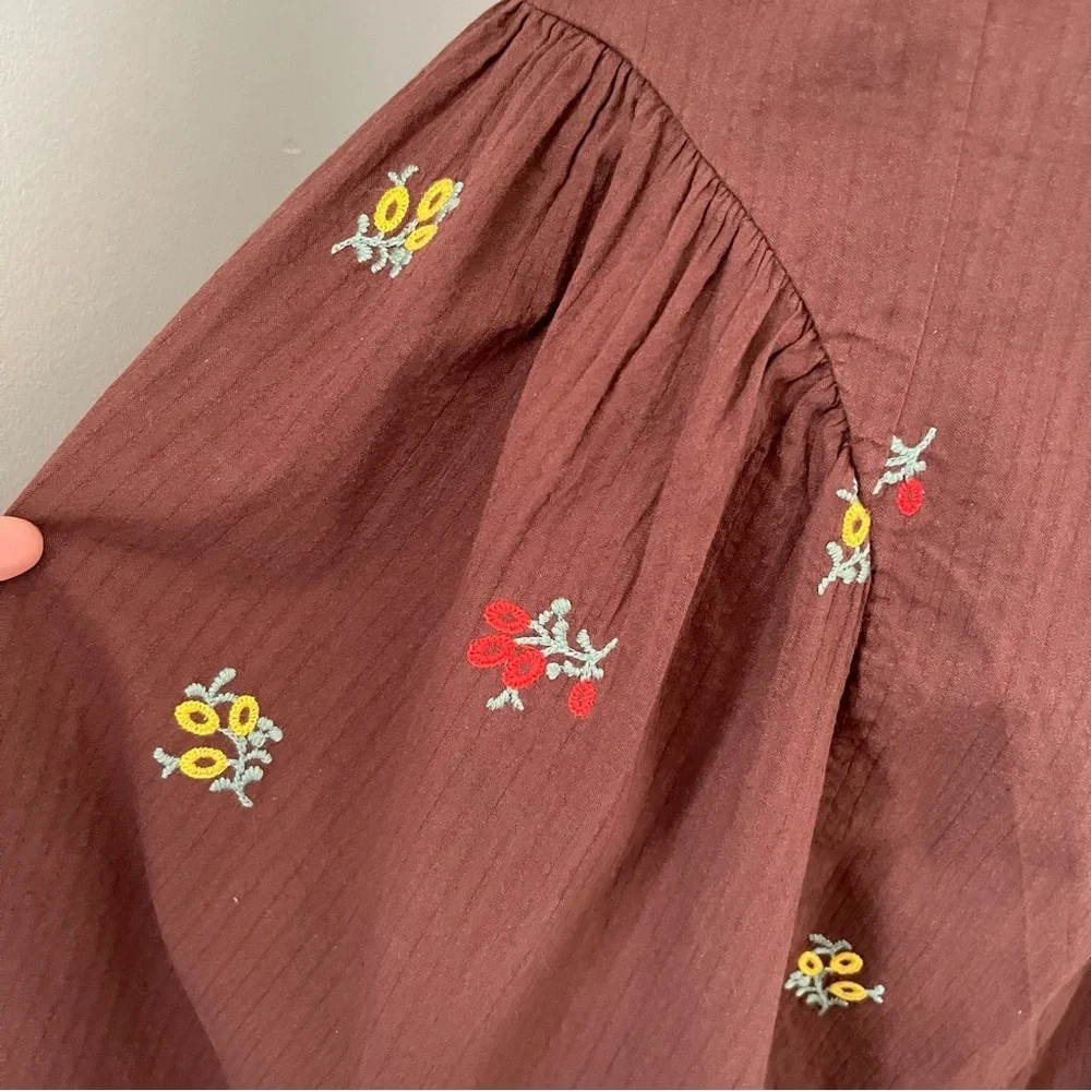 Prairie Core Free People Brown Maisie midi dress NWOT size Small embroidered